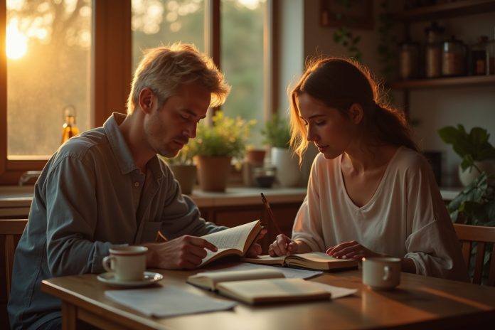 Подборка лучших книг о браке после 5 лет: пара читает вместе за уютным столом