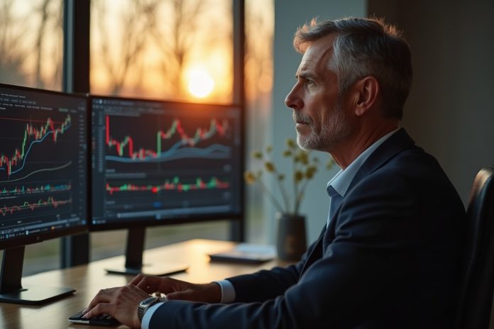 Как создать пассивный доход через инвестиции с нуля: бизнесмен анализирует финансовые графики в современном домашнем офисе