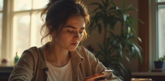 Метод 10 минут: Как начать работу без прокрастинации Человек использует метод 10 минут для борьбы с ленью: таймер на телефоне и решительный взгляд