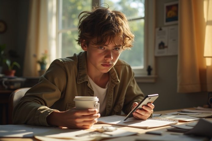 Человек использует правило 5 минут для борьбы с ленью, устанавливая таймер на телефоне