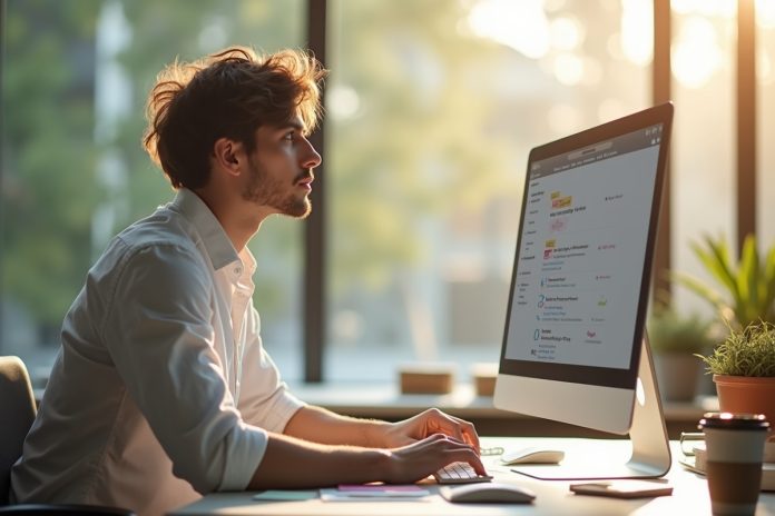 Рабочий стол с приложениями для метода 1-3-5: смартфон, ноутбук и цифровые списки задач