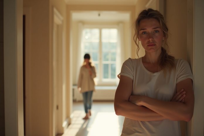 Гиперопека: мать наблюдает за уходящим ребенком, символизируя сложность отпускания и контроля