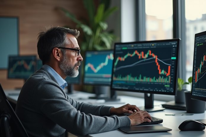 Минимальный капитал для старта в опционной торговле: трейдер анализирует графики на мониторах