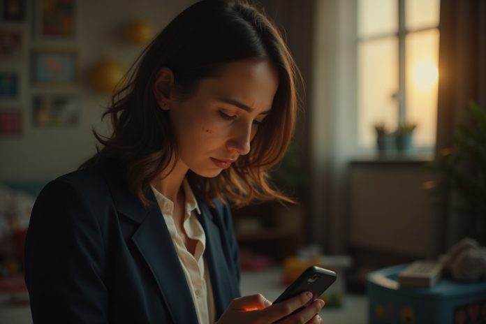 Недостаток внимания: уставшая мама смотрит в телефон, пока ребенок ждет ее внимания