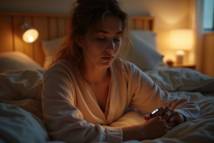 Человек проверяет трекер сна, демонстрируя влияние технологий на психоэмоциональное здоровье