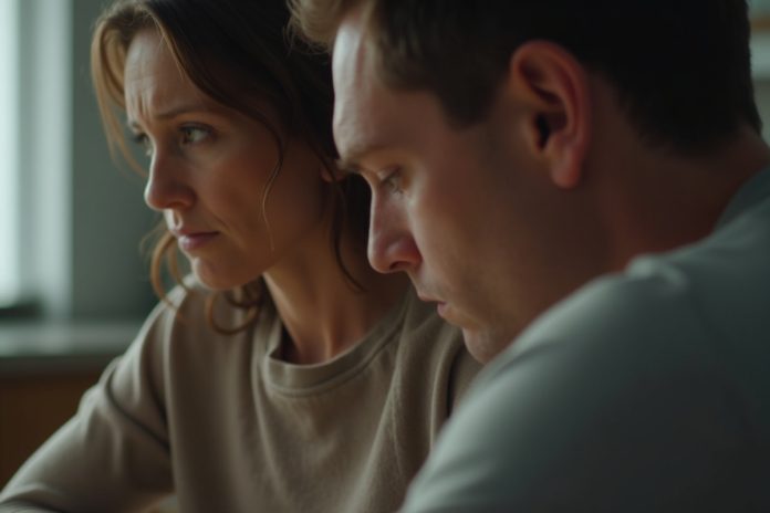 Ссоры в отношениях: пара за столом в напряженной атмосфере конфликта