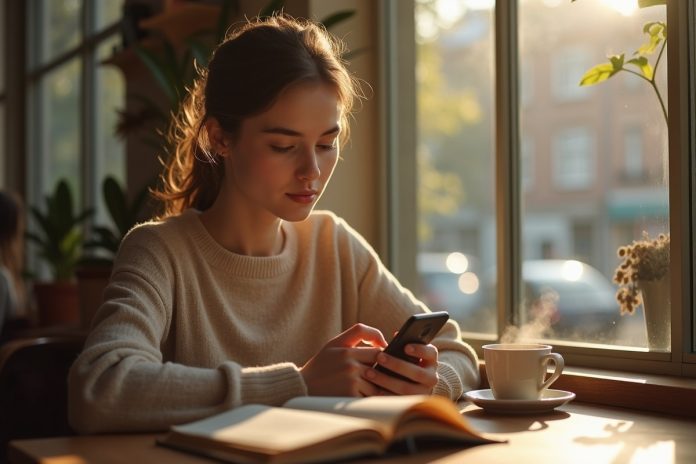 Цифровая детоксикация: человек откладывает смартфон в сторону, наслаждаясь моментом в уютном кафе