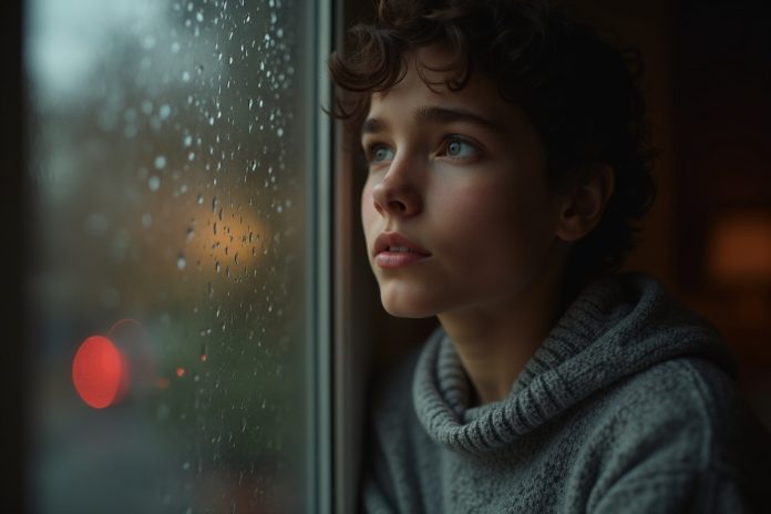 Психологическая устойчивость: человек задумчиво смотрит в окно, отражая внутреннюю силу и спокойствие