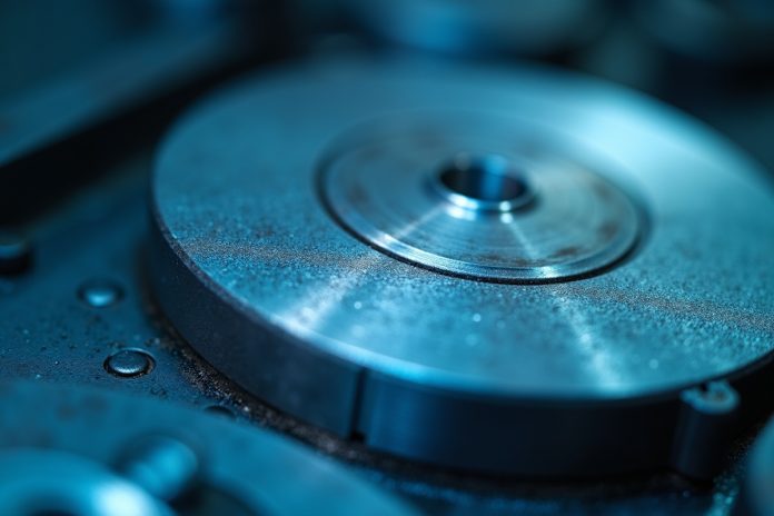 Макросъемка шероховатости металлической поверхности с характерным рисунком механической обработки