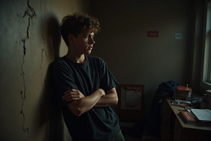 Протесты подростков: подросток с закрытой позой демонстрирует несогласие с родительскими требованиями