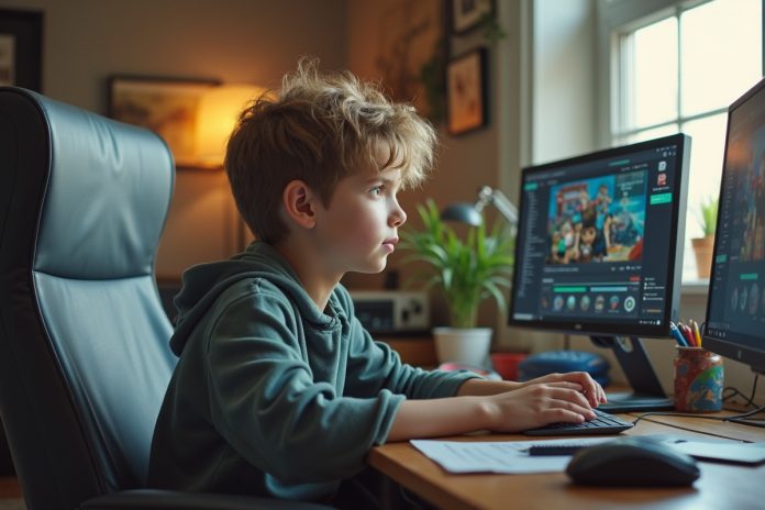 Самореализация поколения Альфа: юный предприниматель за работой над цифровым проектом