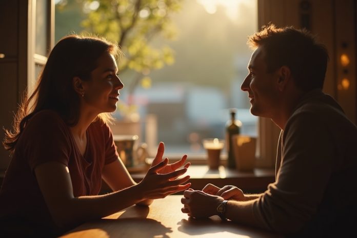 Диалог вместо монолога: двое людей ведут искренний разговор за столиком в уютном кафе