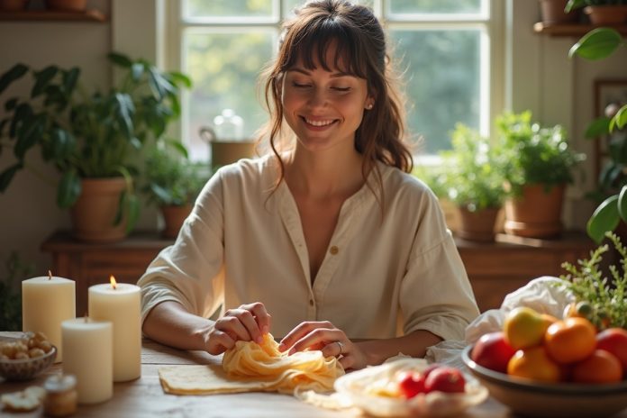Безопасные альтернативы парафину: натуральные свечи и эко-упаковка на деревянном столе в солнечном свете