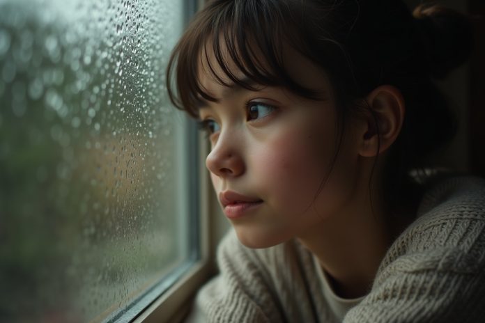 Человек у окна, отражающий глубокие эмоции и внутренние переживания в момент самопознания