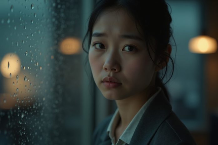 Деперсонализация на работе: человек задумчиво смотрит в окно офиса, отражаясь в стекле