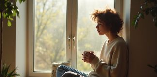 Цифровой детокс: 5 ритуалов для спокойствия Спокойный момент цифрового детокса: человек наслаждается чаем у окна, отложив телефон в сторону